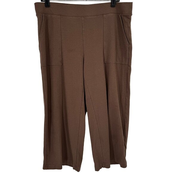 Pure Jill Womens Brown Wide Leg crop Pants size Large Petite knit Cotton pockets - Picture 1 of 10